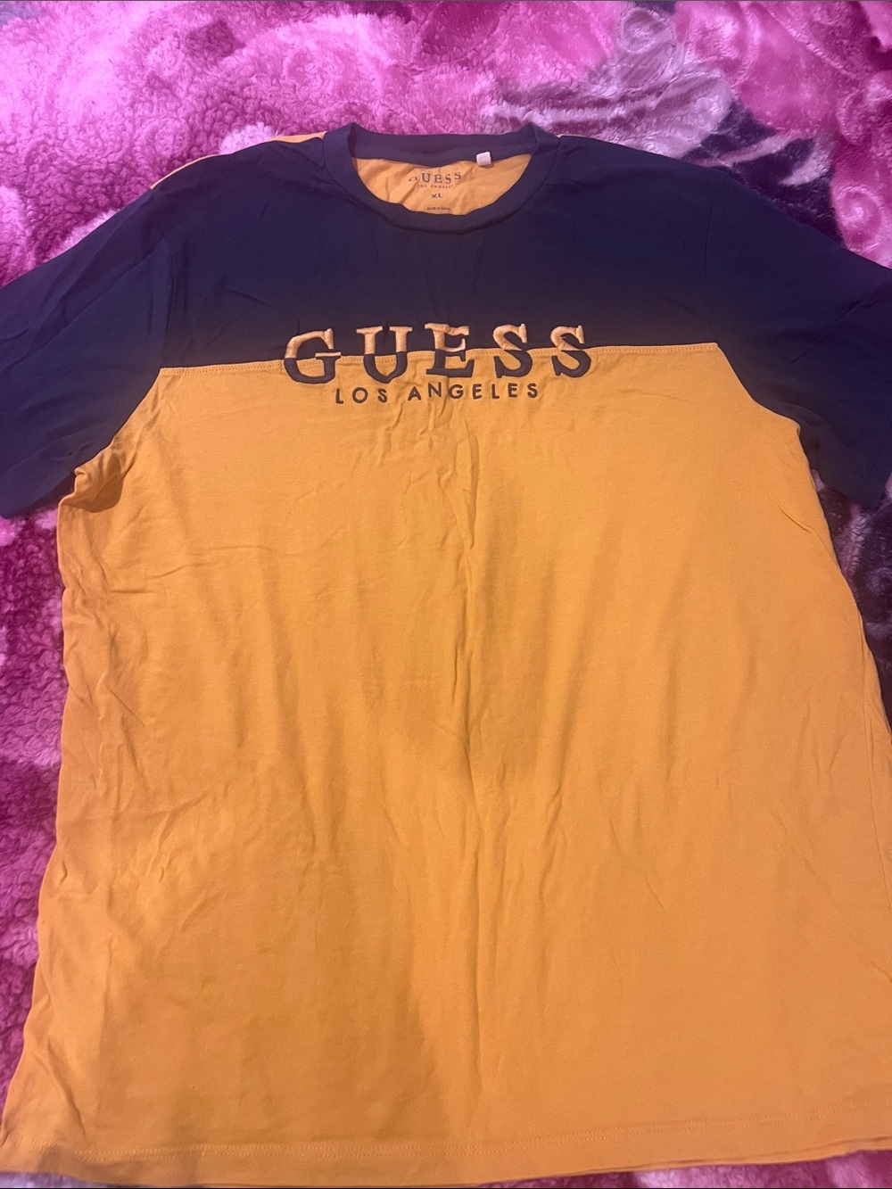 Guess Two-Tone Crewneck Shirt in Mustard and Black